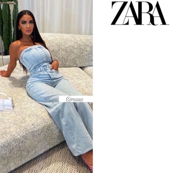 Zara CORSET DENIM JUMPSUIT - Picture 12 of 17